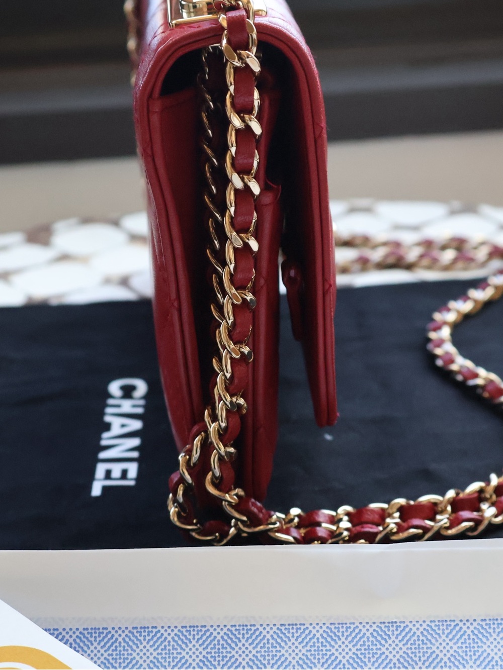 CHANEL Trendy Wallet on a Chain, Red Quilted Lambskin with Gold, 26 Series - Picture 10 of 13